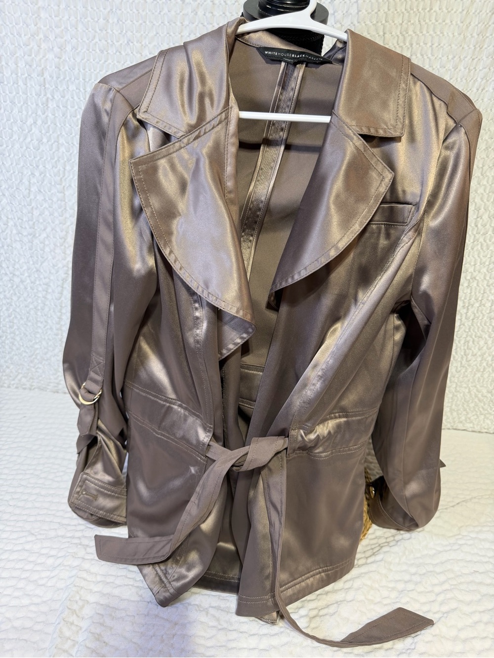 White House Black Market Satin-Look Taupe Trench Coat